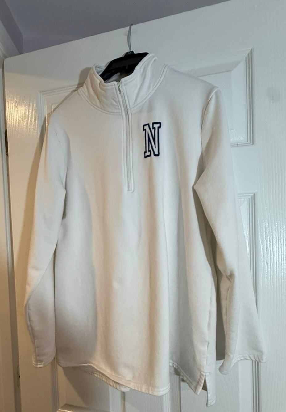 Marleylilly Womens L White Quarter Zip Pullover Navy N Monogram Sweatshirt